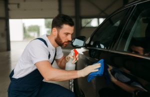 At home car detailing Wekiwa Springs technician cleaning vehicle exterior