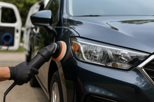 Car Care Errol Estate being applied by technician using a polisher