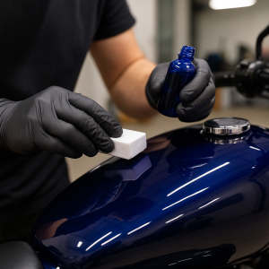 Ceramic coating for motorcycles Piedmont Lakes being applied by detailing technician