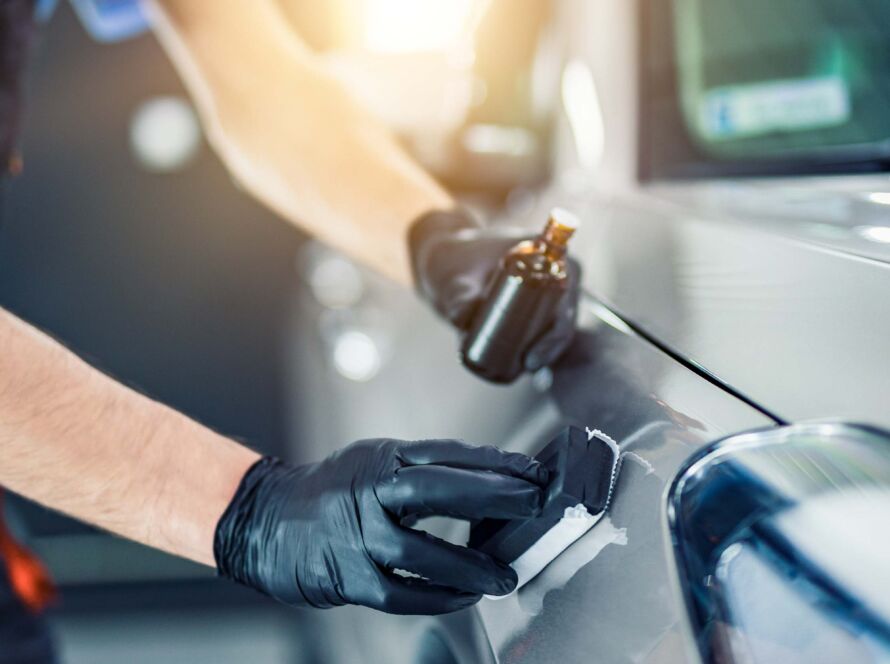 Close-up of Hydrophobic Effect Ceramic Coating repelling water droplets