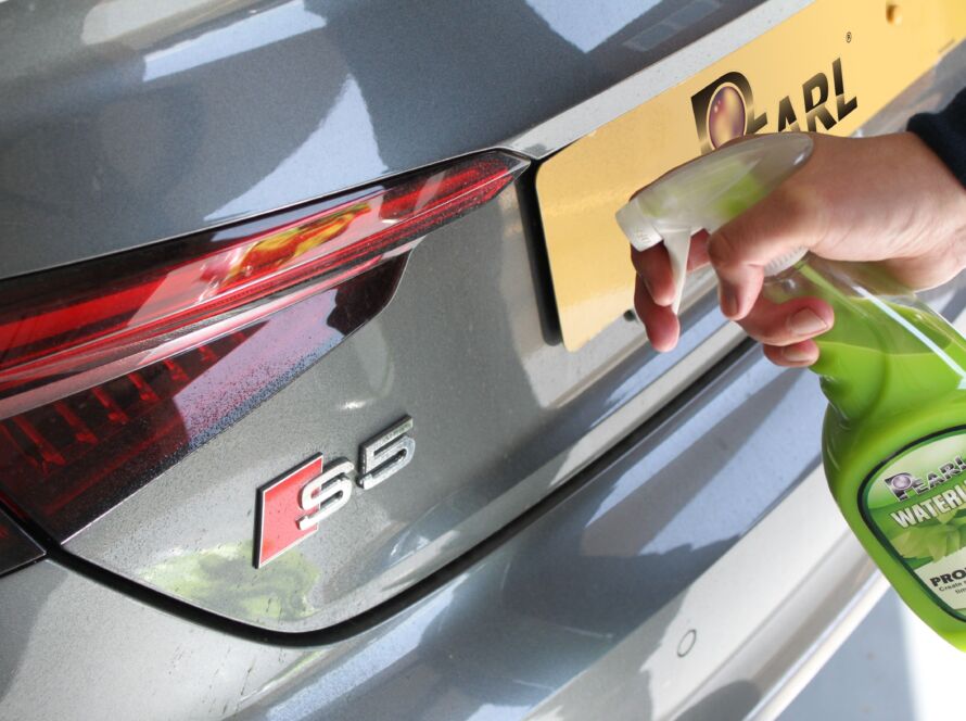 Close-up of Waterless Car Cleaning removing dirt without traditional water use