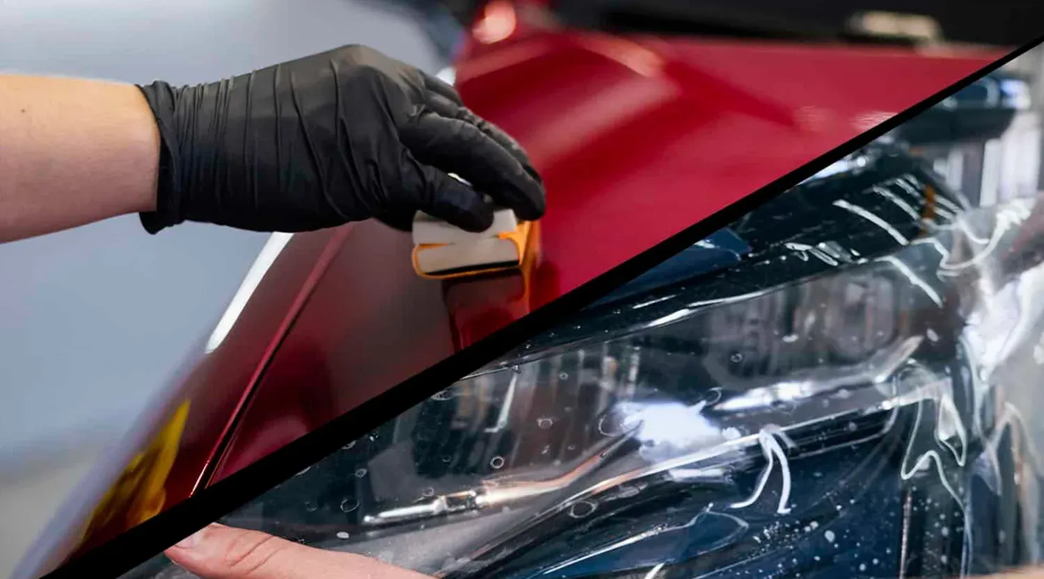Paint Protection Film vs Ceramic Coating: Which Should You Choose? 1 Side-by-side comparison showing Paint Protection Film vs Ceramic Coating on car hood finish