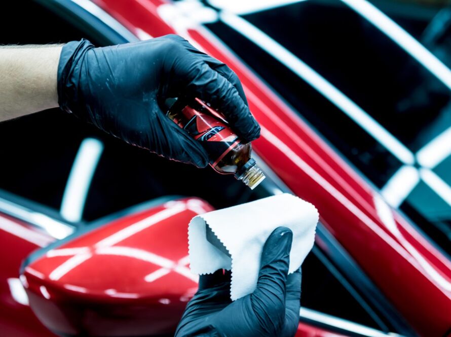 Close-up of applicator pad during Mobile Ceramic Coating Service